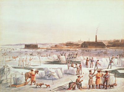 Couper la glace en hiver sur la rivière Saint-Charles - James Pattison Cockburn